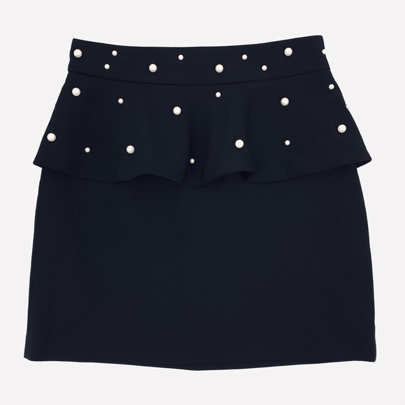 ZARA Black Faux Pearls Peplum Mini Skirt Size Small - Picture 3 of 10